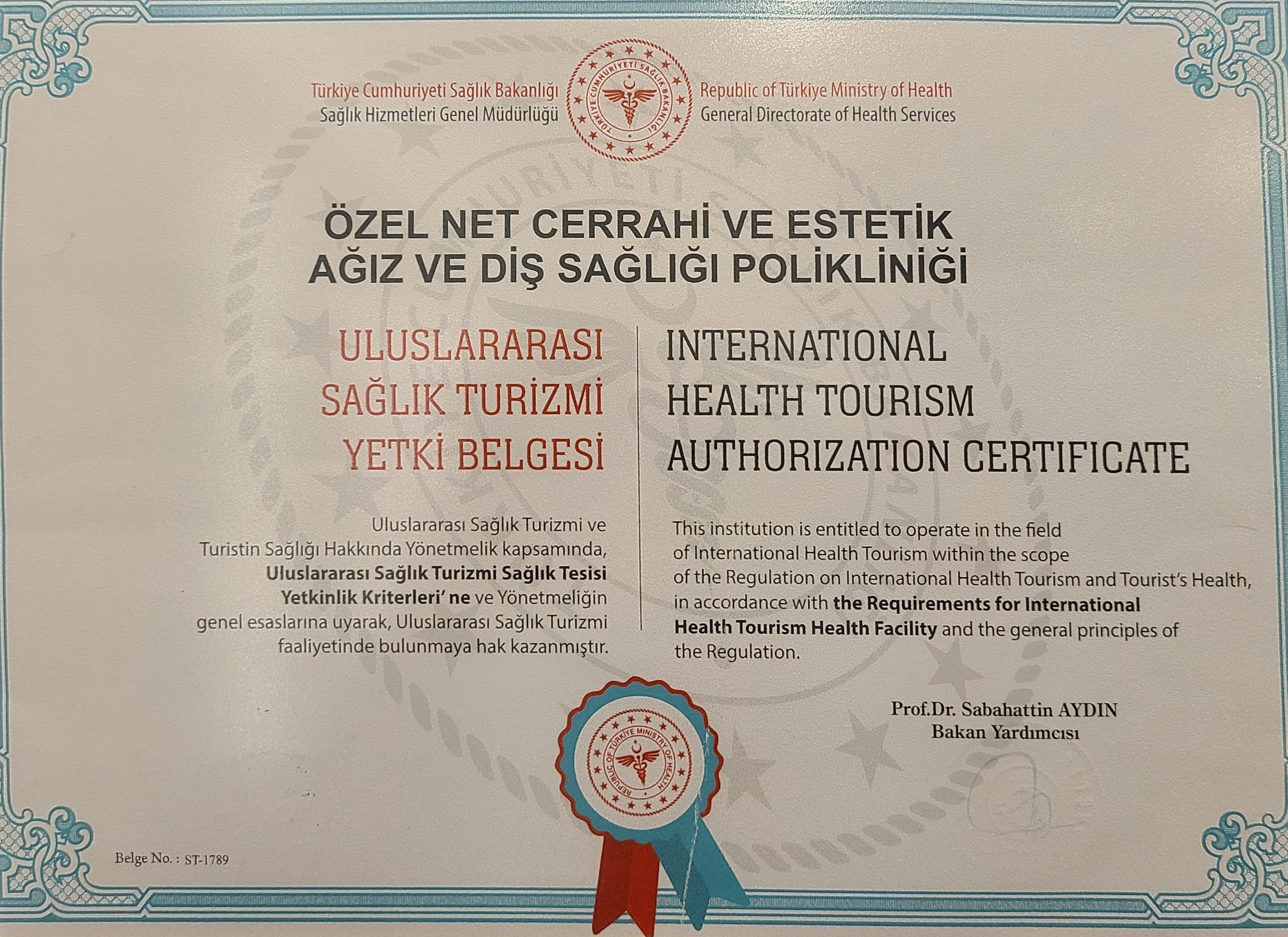 Zertifikat für internationalen Gesundheitstourismus